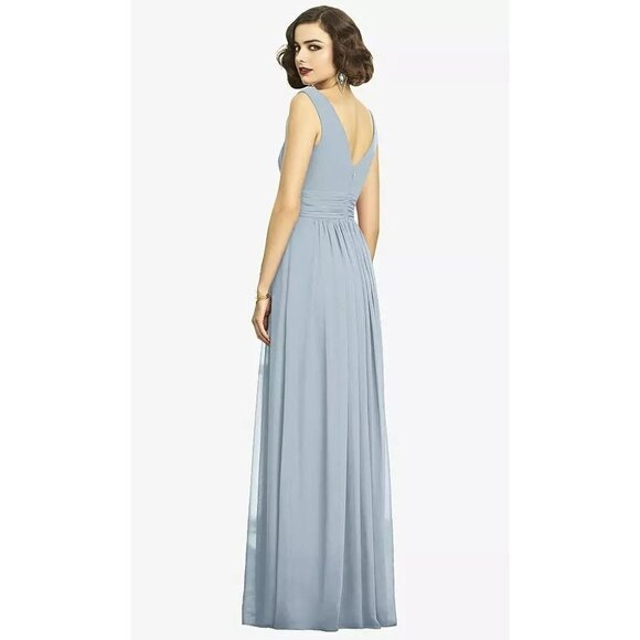 Dessy Collection Sleeveless Chiffon Draped V-Neck Surplice Maxi Dress Mist 2894 - Picture 3 of 11